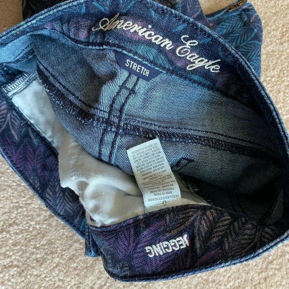 AE Stretch 0 Leaf Patterned Jegging Crop Ankle Jeans Zip Hems - Picture 10 of 10